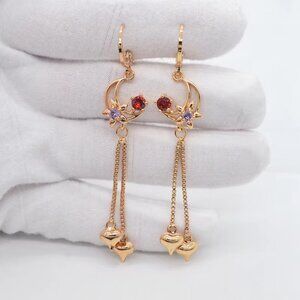 Dangle moon earrings with Colorful zircons Crescent Moon Coquette
